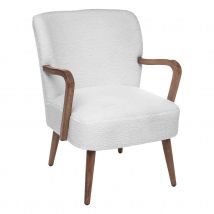 Fauteuil en bouclette avec accoudoirs - Blanc - 62.5x71x79 cm - Polyester/Bois - Home Maison