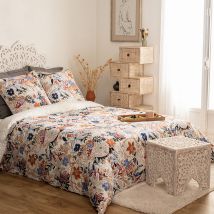 Parure de lit en percale fleurie - Blanc - Percale de coton - Home Maison