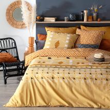 Parure de couette en percale au style ethnique - Jaune Ocre - Percale de coton - Home Maison