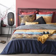 Parure de couette folk en percale de coton - Bleu Marine - Percale de coton - Home Maison