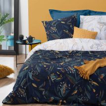 Parure de lit en percale de coton au style nature - Bleu Foncé - Percale de coton - Home Maison