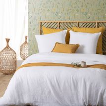 Parure de lit unie en gaze de coton - Blanc - Gaze de coton/Coton - Home Maison