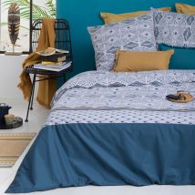 Parure de couette en percale de coton aux motifs texturés - Bleu - Percale de coton - Home Maison