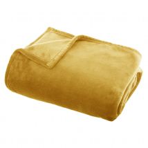 Plaid polaire - Effet flanelle - Jaune Ocre - Polyester - Home Maison