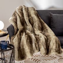 Plaid en fausse fourrure - Beige - Polyester/Fourrure - Home Maison