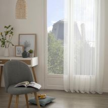 Voilage fin uni à oeillets - Blanc - Polyester - Home Maison