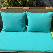 Ensemble de 2 coussins extérieurs pour salon palette - Turquoise - 50x60 cm - Polyester - Home Maison