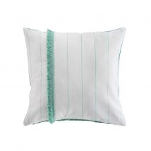 Coussin déhoussable à galon frangé - Vert menthe - Coton - Home Maison