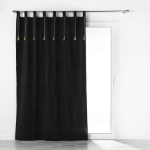 Rideau à passants et pompons - Noir - Polyester - Home Maison