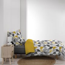 Parure de lit esprit géométrique - Gris clair - Coton - Home Maison