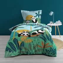 Parure de couette ambiance panda land - Bleu - Coton - Home Maison