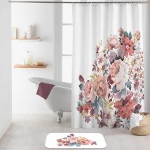 Rideau de douche aux impressions fleuries - Blanc - Polyester - Home Maison