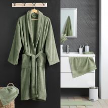 Peignoir uni à col châle - Vert - Coton - Home Maison