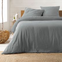 Parure de lit en gaze de coton - Gris - Gaze de coton/Coton - Home Maison