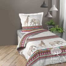 Parure de couette aux impressions coloniales - Multicolore - Coton - Home Maison