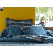 Parure de Draps 5 Pièces "Art Déco" - Bleu - 140x190 cm - Coton - Home Maison
