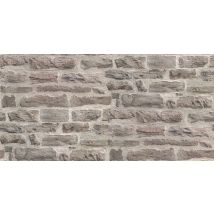 Papier Peint imitation "Mur de Pierres avec joint grisé" - Marron Clair - Papier - Home Maison