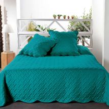 Couverture molletonné surpiquage graphique - Turquoise - Polyester - Home Maison
