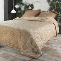 Jeté de lit à petits pompons - Beige - Polyester - Home Maison
