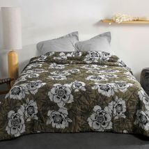 Jeté de lit aux impressions florales - Vert Olive - Polyester - Home Maison