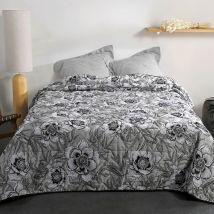 Jeté de lit aux impressions florales - Gris Perle - Polyester - Home Maison