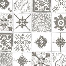 Papier peint cuisine carreau de ciment - Gris - Papier - Home Maison