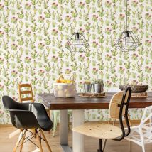 Papier peint cactus - Blanc - Papier - Home Maison