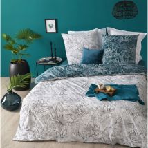 Parure de couette réversible "Jungle" - Blanc - Coton - Home Maison
