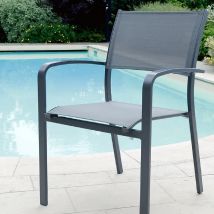 Fauteuil à accoudoir et textilène - Gris anthracite - 55x59x85 cm - Aluminium - Home Maison