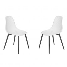Lot de 2 chaises en résine blanche quadrillée - Blanc - Aluminium/Résine - Home Maison