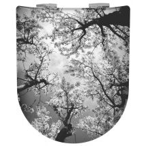 Abattant Double OLFA Déclipsable "Arbres en Fleurs" - Gris - 47x36.5 cm - Bois - Home Maison