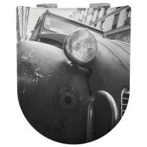 Abattant Double OLFA Déclipsable "Voiture Vintage" - Noir Brillant - 47x36.5 cm - Bois - Home Maison