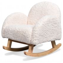 Mini fauteuil à bascule bouclette - Blanc - 45x53x51 cm - Fourrure/Bois - Home Maison