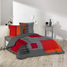 Parure de lit 2 personnes "Quadro" - Gris - Coton - Home Maison