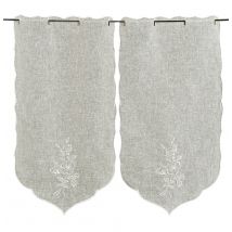 Paire de petits rideaux brodés "Fleurs" - Ecru - 45x90 cm - Coton - Home Maison