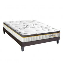 Bellecour 2.0 - Matelas ressorts ensachés + sommier bois - ferme - Blanc - 140x200 cm - Mousse - Home Maison
