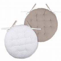 Galette de chaise ronde et bicolore - Ecru - Coton - Home Maison