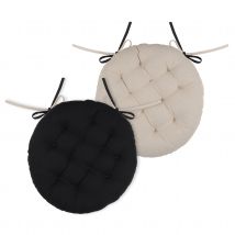 Galette de chaise ronde et bicolore - Noir - Coton - Home Maison