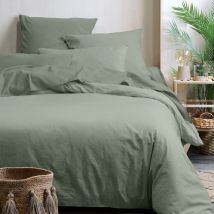 Housse de couette unie en coton bio - Vert Olive - Coton - Home Maison