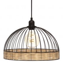 Suspension en métal et rotin - Noir - Métal - Home Maison