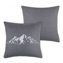 Coussin brodé montagne - Gris clair - Polyester/Laine - Home Maison