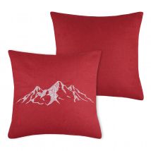 Coussin brodé montagne - Rouge - Polyester/Laine - Home Maison