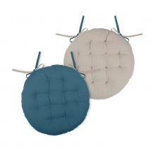 Galette de chaise ronde et bicolore - Bleu - Coton - Home Maison