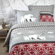 Parure de lit ours à la montagne - Rouge - Coton - Home Maison