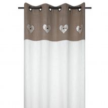 Rideau avec parement en feutre brodé - Taupe - Laine/Coton - Home Maison
