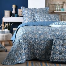 Ensemble réversible boutis et taies au style fleuri - Bleu - Polyester - Home Maison