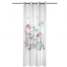 Rideau fleuri - - Effet lin - Blanc - Polyester - Home Maison