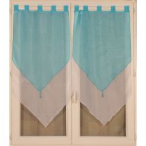 Paire de double vitrages à pompon - Bleu - Polyester - Home Maison