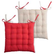 Galette de chaise bicolore - Rouge - Coton - Home Maison