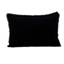 Coussin en velours frangé - Noir - Polyester/Velours - Home Maison